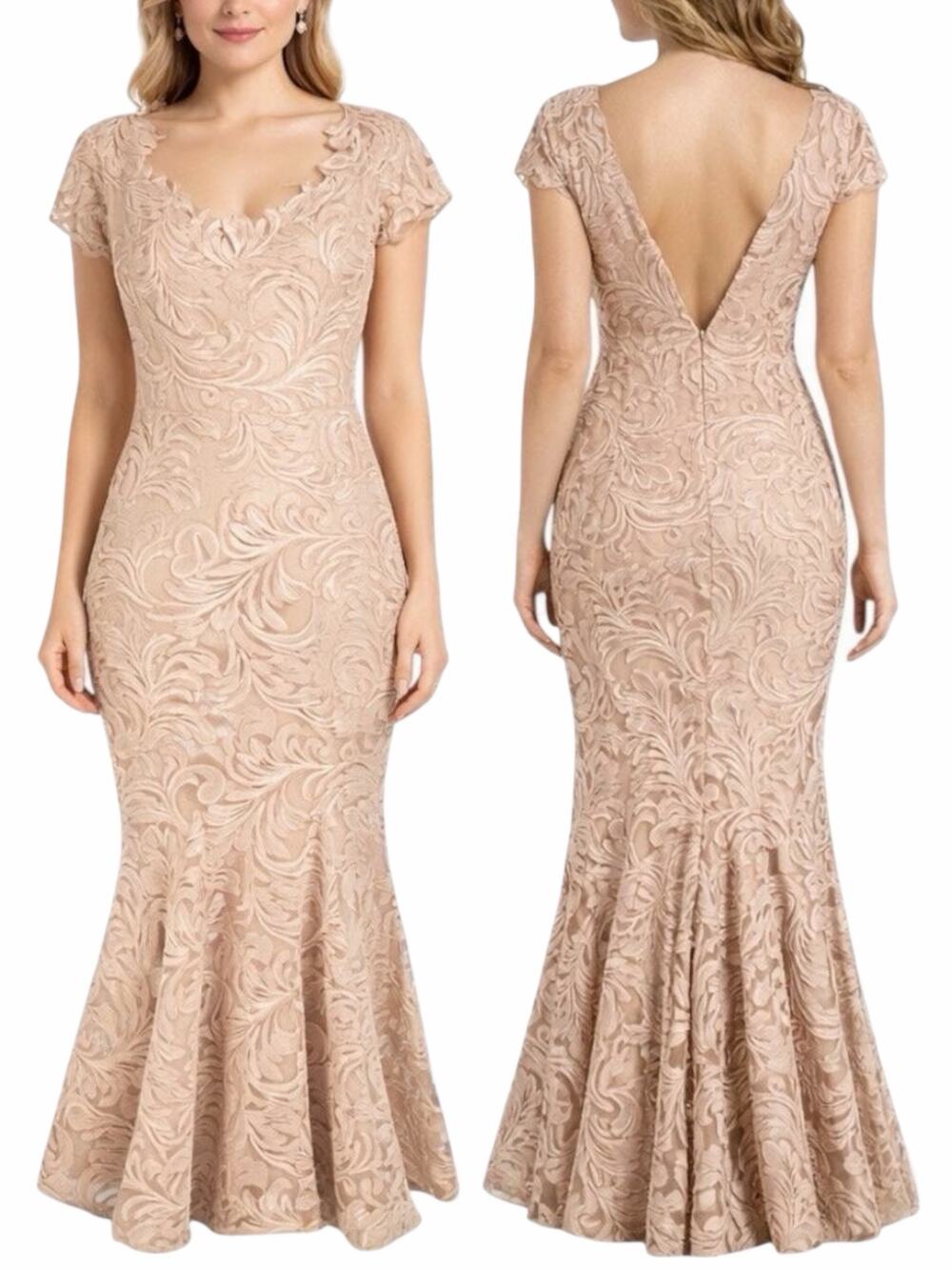 Nicole Bakti Sequin Embroidered Evening Gown Dress Dusty Rose Pink Size 6